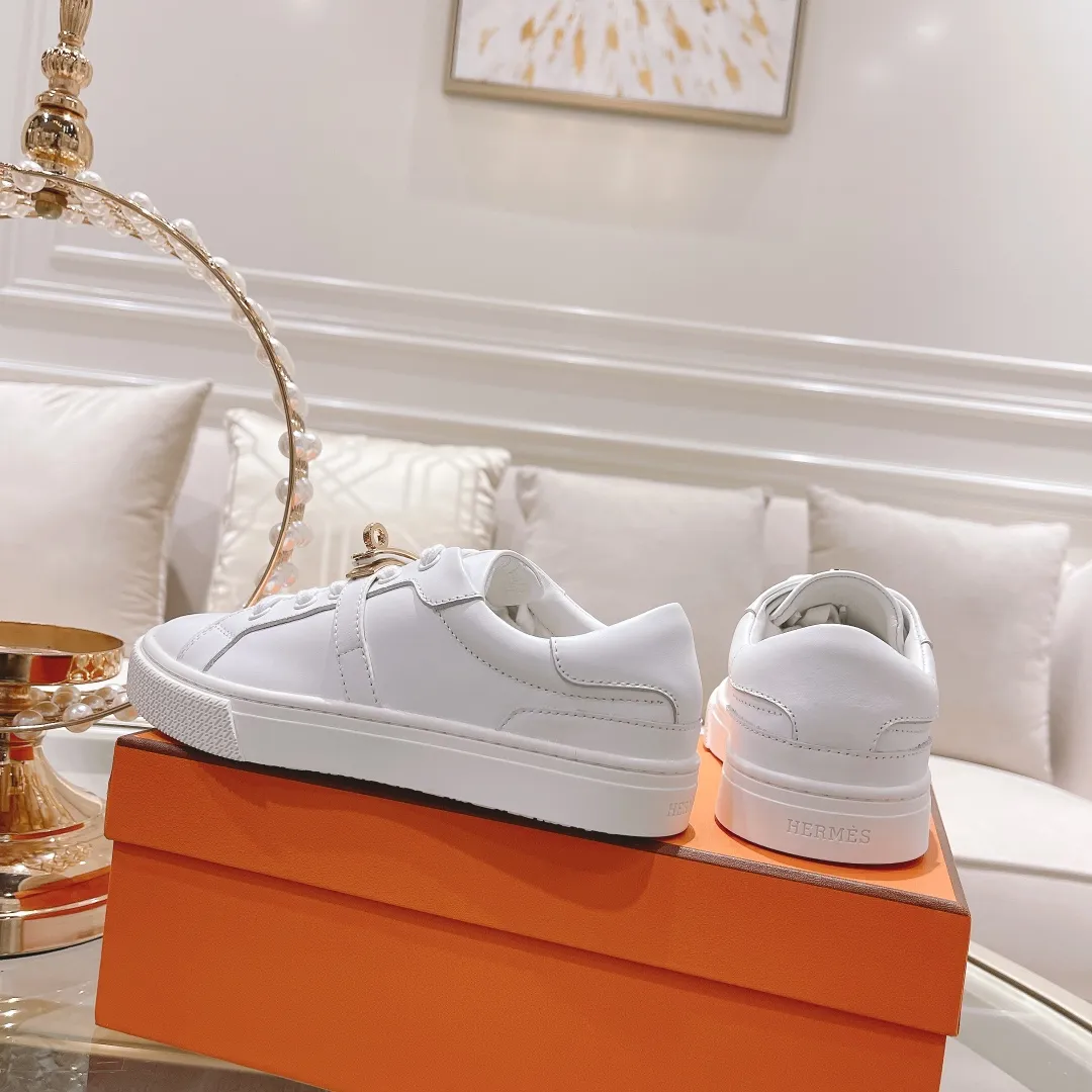 👟👟Ex-factory price 480👟👟 Women's shoe factory HERMES The latest Kelly buckle white sneakers! The highest version on the market! Purchasing level quality! Size: Female: 35-40,